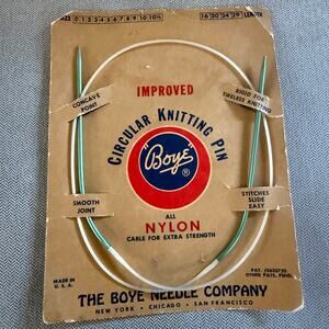 Vintage Boye Circular Knitting Needle Pin Nylon Cable Original Card USA